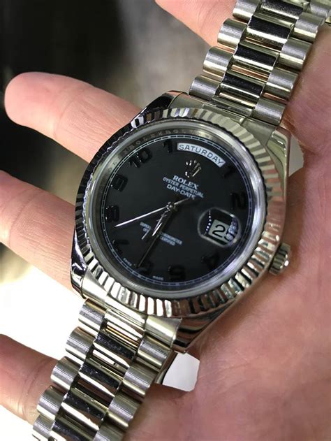 gold rolex presidential black dial|rolex presidential 41mm white gold.